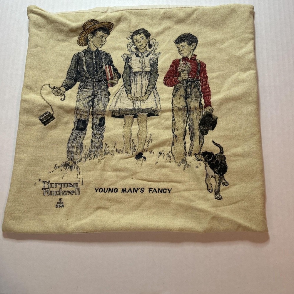 Vintage Norman Rockwell Pillow 2 Boys 1 Girl 1 Dog Young Man's Fancy